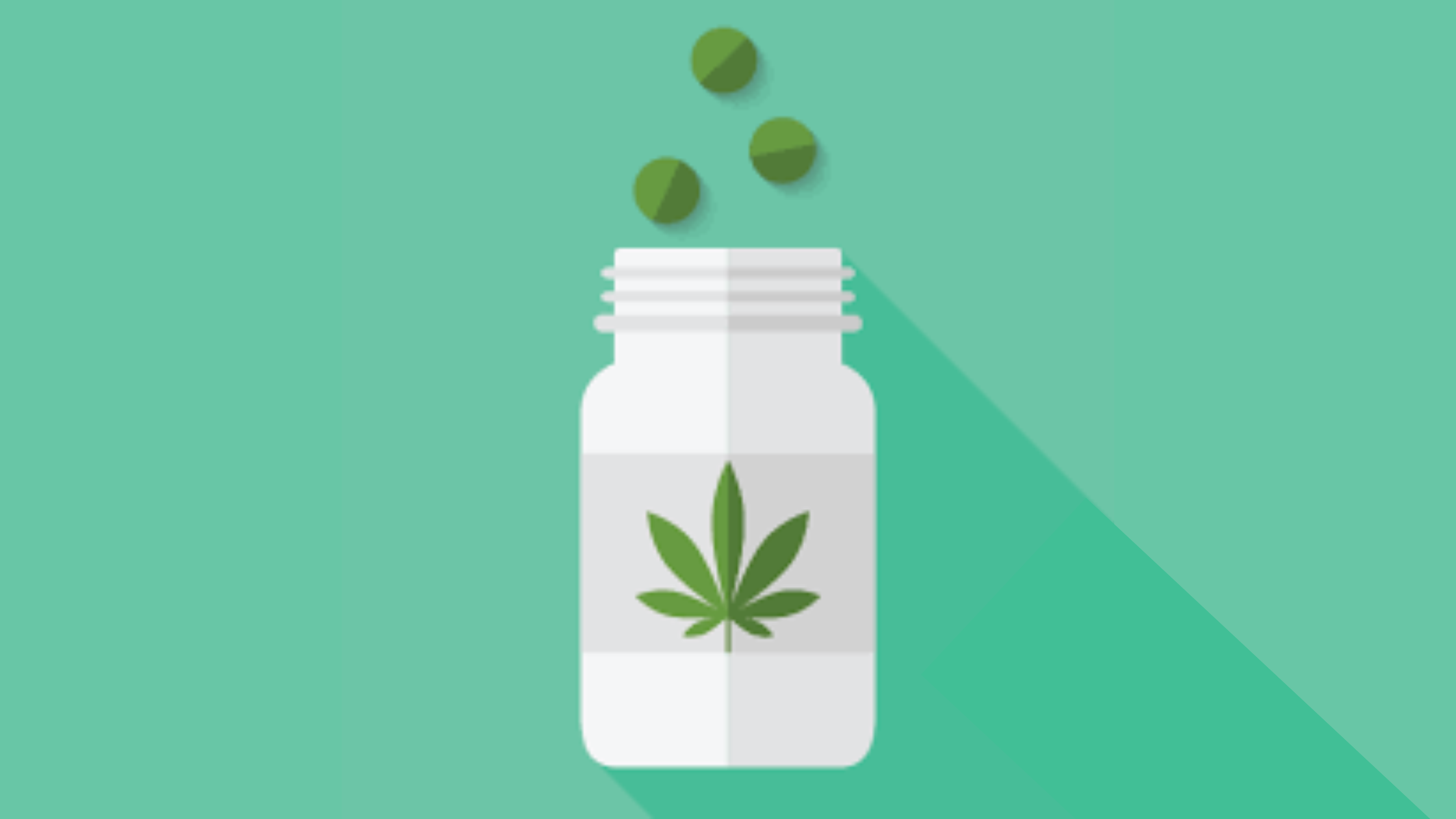 Illustrated representation of medical marijuana, using a prescription bottle with a marijuana leaf on the front.